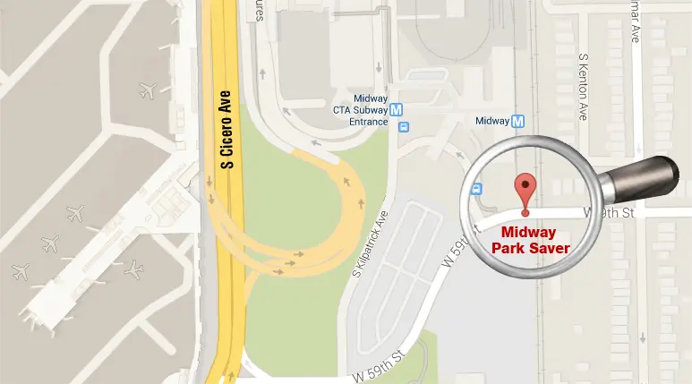 Map from Midway Park Saver to Midway Airport